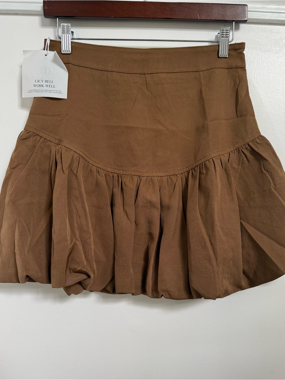 Cicy Bell Brown Drop Waist Bubble Hem Skirt